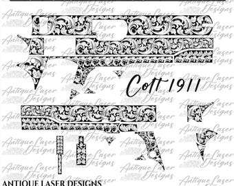Colt 1911 US Army Scroll Design SVG, Custom, Vector, DXF, png, Ai, Engraving, Lasercut, Cricut, Colt 1911, laserwork, Metalart, firearms,