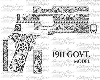 Colt1911 GOVT Model Scroll Design SVG,engraving,laser,scrolldesign,metalcurving,vectorart