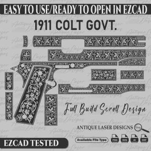 Colt 1911 government model engraving scroll design svg, slide pattern, vector design, scroll design, metalart, lasercut, glock, gun, pistol.
