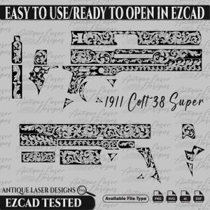 1911 Colt .38 Super Scroll Design SVG, Custom, Vector, DXF, png, Ai, Engraving, Lasercut, Cricut, Colt 1911, Laserwork, Metal art, firearms