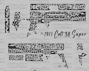 1911 Colt .38 Super Scroll Design SVG, Custom, Vector, DXF, png, Ai, Engraving, Lasercut, Cricut, Colt 1911, Laserwork, Metal art, firearms