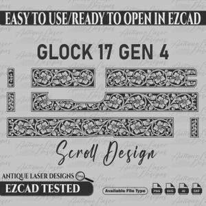 Glock 17 gen 4 Gravurrollendesign svg, Folienmuster, Vektor-Design, Schriftrollen-Design, Metalart, Lasercut, Glock, Pistole, Pistole, Schusswaffen