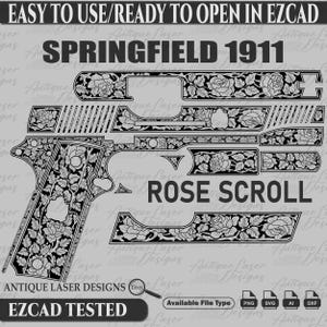 Springfield 1911 Rose Scroll design SVG, Springfield 1911 laser files, Springfield 1911 engraving file, Springfield 1911 vector, Engraving.
