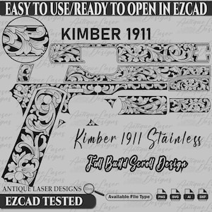 kimber 1911 stainless scroll design, kimber 1911 stainless scroll design for laser engraving, kimber 1911 laser, kimber 1911 scroll work SVG