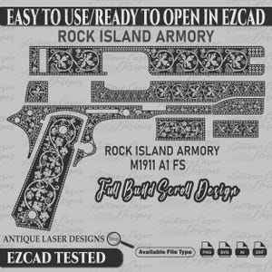 Rock Island Armory M1911 A1 FS Laser Engraving Scroll Design SVG, RIA M1911 A1 custom slide design, Custom grips, Scroll Design, Vector, Ria