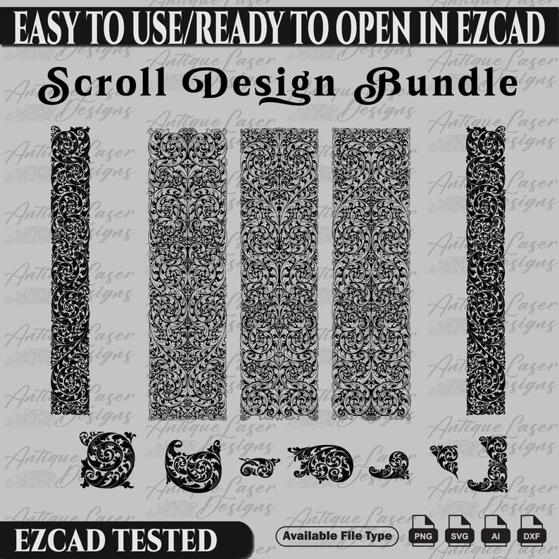 Scroll Design Bundle SVG for Laser Engraving and Printing, Floral ...