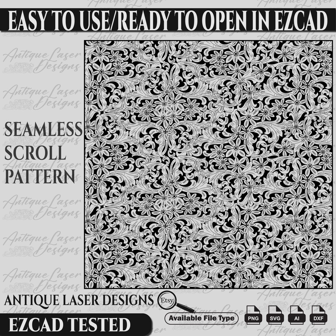 Custom Seamless Scroll Pattern Vector Art SVG, Slide Pattern Laser ...