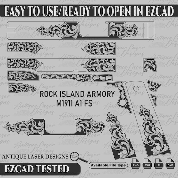 Rock Island Armory M1911 A1 FS Laser Engraving Scroll Design SVG