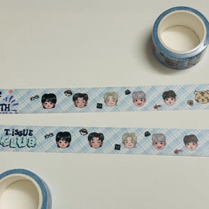 Taśma washi Seventeen | Cheers to Youth | Right Here Kpop | Kpop Stationary Gift | Taśma washi Kawaii | Słodka dekoracyjna jasnoniebieska taśma