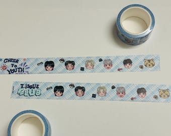 Cinta washi Seventeen / Saludos a la juventud / Aquí mismo Kpop / Regalo de papelería Kpop / Cinta washi kawaii / Linda cinta decorativa azul claro
