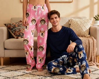 100% Cotton Custom Pajama Pants, Custom Pajama Pants with Photo, Funny Dog Face Pajama Pants, Mother's Day Gifts for Mom, Women Pajama Pants