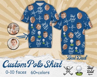 Custom Face Golf Polo Shirt, Personalized Dad Gift, Short Sleeve Sportswear