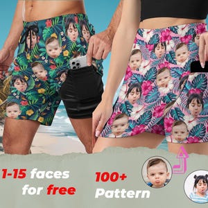 Aangepaste foto strandshort, aangepaste Hawaiiaanse zwembroek met gezicht, grappig vaderdagcadeau, sportshort voor dames, short met huisdierprint, cadeau vader hond