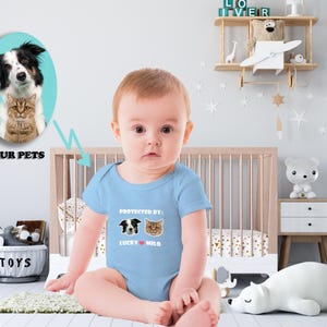 Body de bebé personalizado con foto y nombre, regalo personalizado, body personalizado, protegido por mascotas, body personalizado para perros y gatos, regalo para bebé recién nacido