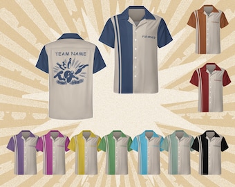 Camicie hawaiane da bowling personalizzate, camicie da bowling retrò, camicie con la squadra e gli amanti del bowling, camicie casual vintage a maniche corte con bottoni, camicie da bowling