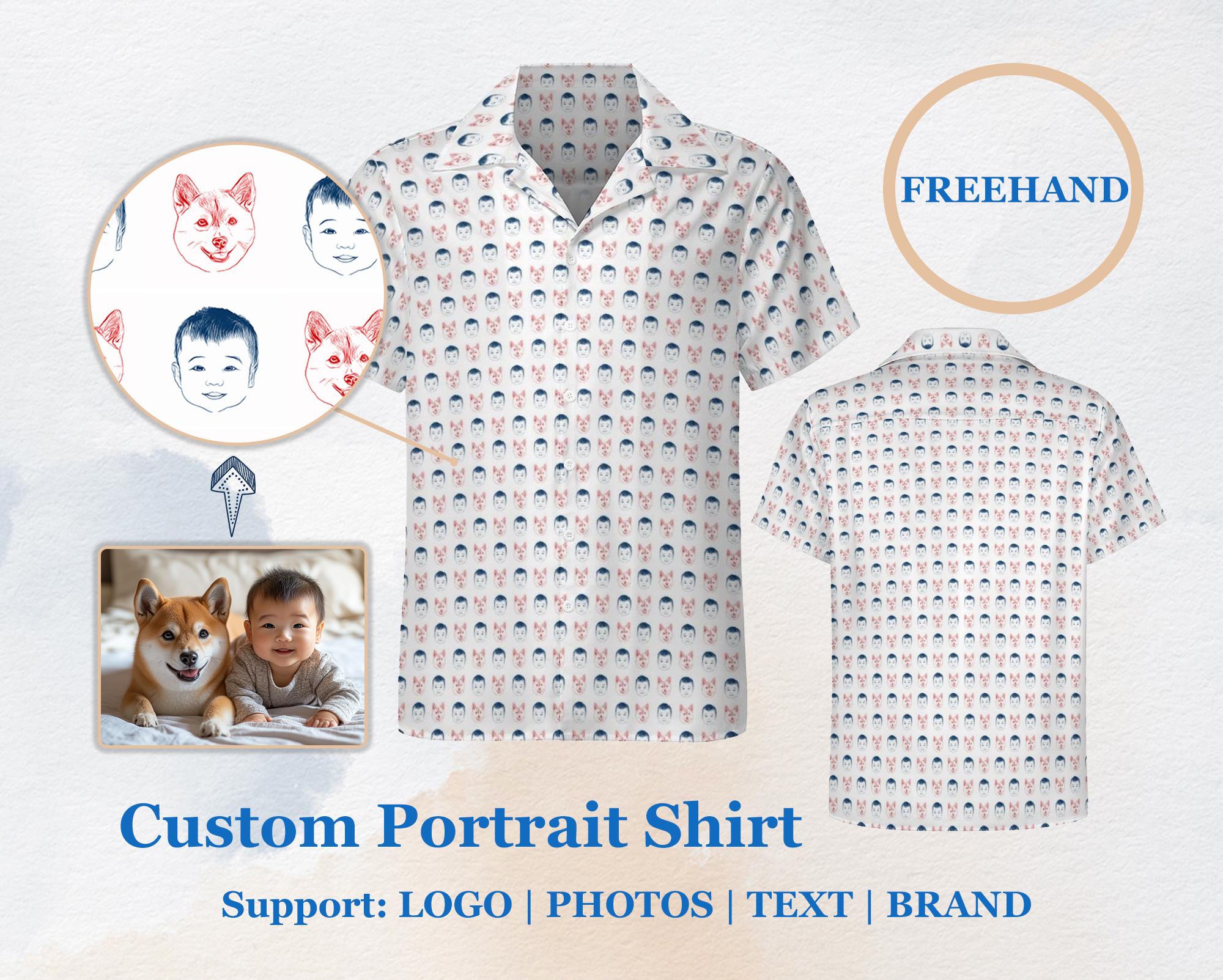 Custom Photo Shirt  Short Sleeve Men Women Button Shirt Collar Custom Party Shirt gift for him Dad and son outfits Personalized Face Shirt