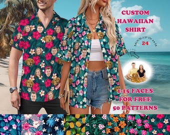 Camisa hawaiana personalizada con cara, camisa de pareja personalizada, camisa hawaiana personalizada, camisa hawaiana con foto personalizada, camisa de playa personalizada para niños.