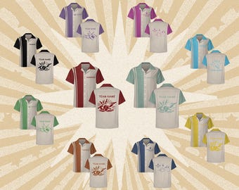 Magliette da bowling retrò personalizzate per uomo e bambino, camicie casual vintage a maniche corte con bottoni, amanti della squadra di bowling, maglietta con logo della squadra di bowling