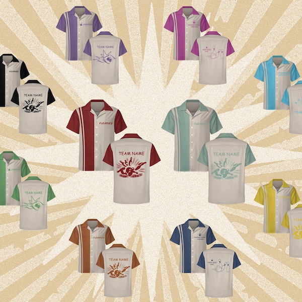 Custom retro bowlingshirts voor heren kinderen, vintage korte mouw button-down casual shirts, bowlingteamliefhebber, shirt bowlingteamlogo
