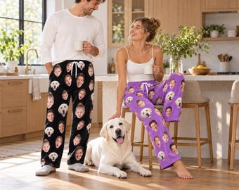 Custom Flannel Face Pajama Pants, Personalized Photo Pjs, Christmas Gift for Family