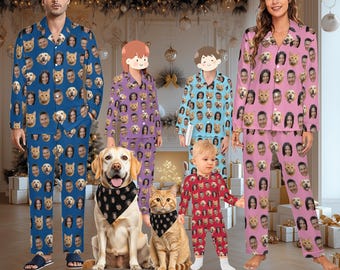 Custom Pajamas for Family, Custom Photo Pyjamas, Custom Pet Pajamas, Personalized Dog Pajamas, Funny Dog face Pajamas, Pajamas for Pet Lover