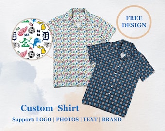 Custom Photo Shirt, Short Sleeve Men Women Button Shirt, Custom Party Shirt, Printed Shirts for Business, Customizable, Personalized Logos