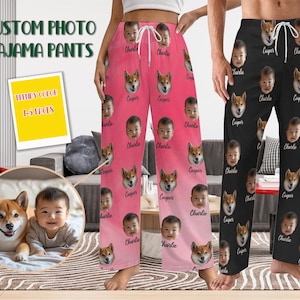 Custom Pajama Pants with Photo,Custom Pet Pajama Pants, Personalized Dog Pajamas,Face Pyjamas, Personalized Dog/Cat/Person Photo & Name Gift