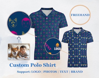 Custom Face Portrait Polo Shirt, Custom Polo Shirt, Custom Family Gift, Personalized Logos, Custom Golf Shirt, Pet Freehand Gift