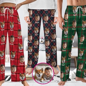 Benutzerdefinierte Haustier-Pyjama-Hose, benutzerdefinierte Hund personalisierte Pyjama-Hose, benutzerdefinierte Haustier-Porträt-Pyjama-Hose, Weihnachts-Pyjama-Hose, Familien-Pyjama-Hose