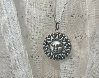 Silver Sun Locket Necklace Hidden Locket Secret Compartment Summer Sun Gift Keepsake Memories Sunshine Locket You Choose Chain Style