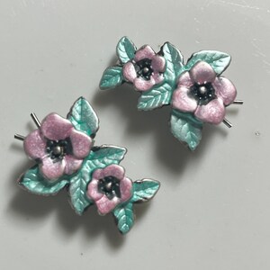 Beautiful Vintage Barrettes Painted Enamel on Metal 1970's One of a Kind Up Cycled Repurposed Pair of Unique Handmade Barrettes image 3