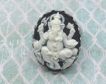 Ganesh Cameo Ring: Adjustable Brass Band, Hindu Elephant God