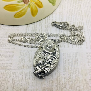 Silver Double Locket Holds FOUR Photos DOGWOOD Flower Locket Folding Silver Floral Picture Locket You Choose Chain Length Unique Gift