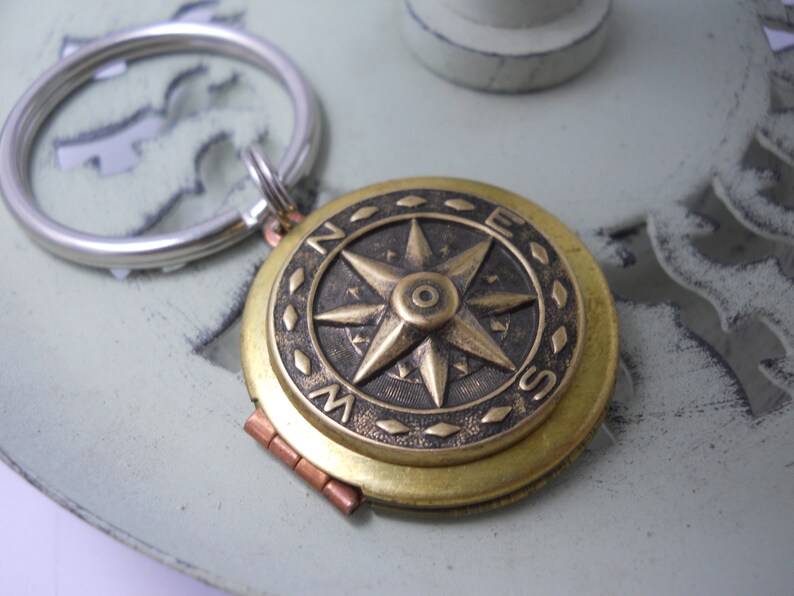 Locket Compass Keychain Direction Charm Locket Travelers Gift Etsy