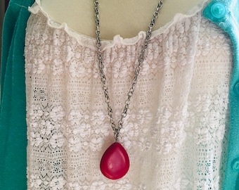 Red Stone Pendant Long Layering Necklace Large Howlite Jewelry You Choose Length Natural Organic Stone