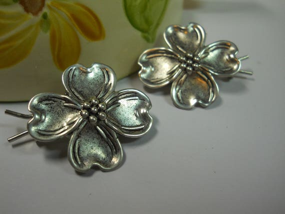 Dogwood Barrettes Small Silver Solid Metal Hair C… - image 8