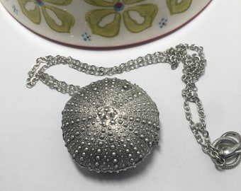 Silver Sea Urchin LOCKET Secret Compartment Hidden Locket Ocean Sea Beach Jewelry Silver Shell Necklace