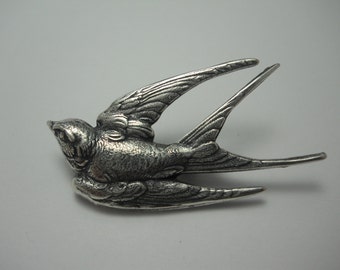 Silver Swallow Bird Brooch Nature Pin Sterling Silver Plated Metal Lapel Bird Watcher Jewelry Woodland Organic Bird Brooch Sparrow Pin