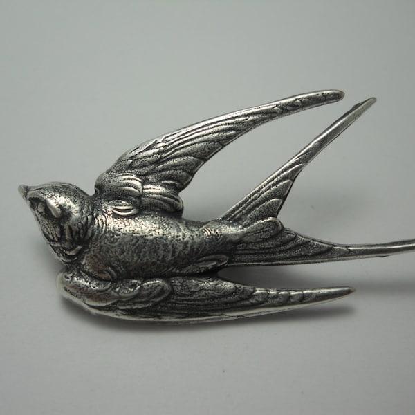 Silver Swallow Bird Brooch Nature Pin Sterling Silver Plated Metal Lapel Bird Watcher Jewelry Woodland Organic Bird Brooch Sparrow Pin