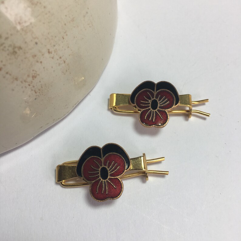 Small Gold Barrettes Enamel Pansies Dainty Hair Pins Hair Etsy