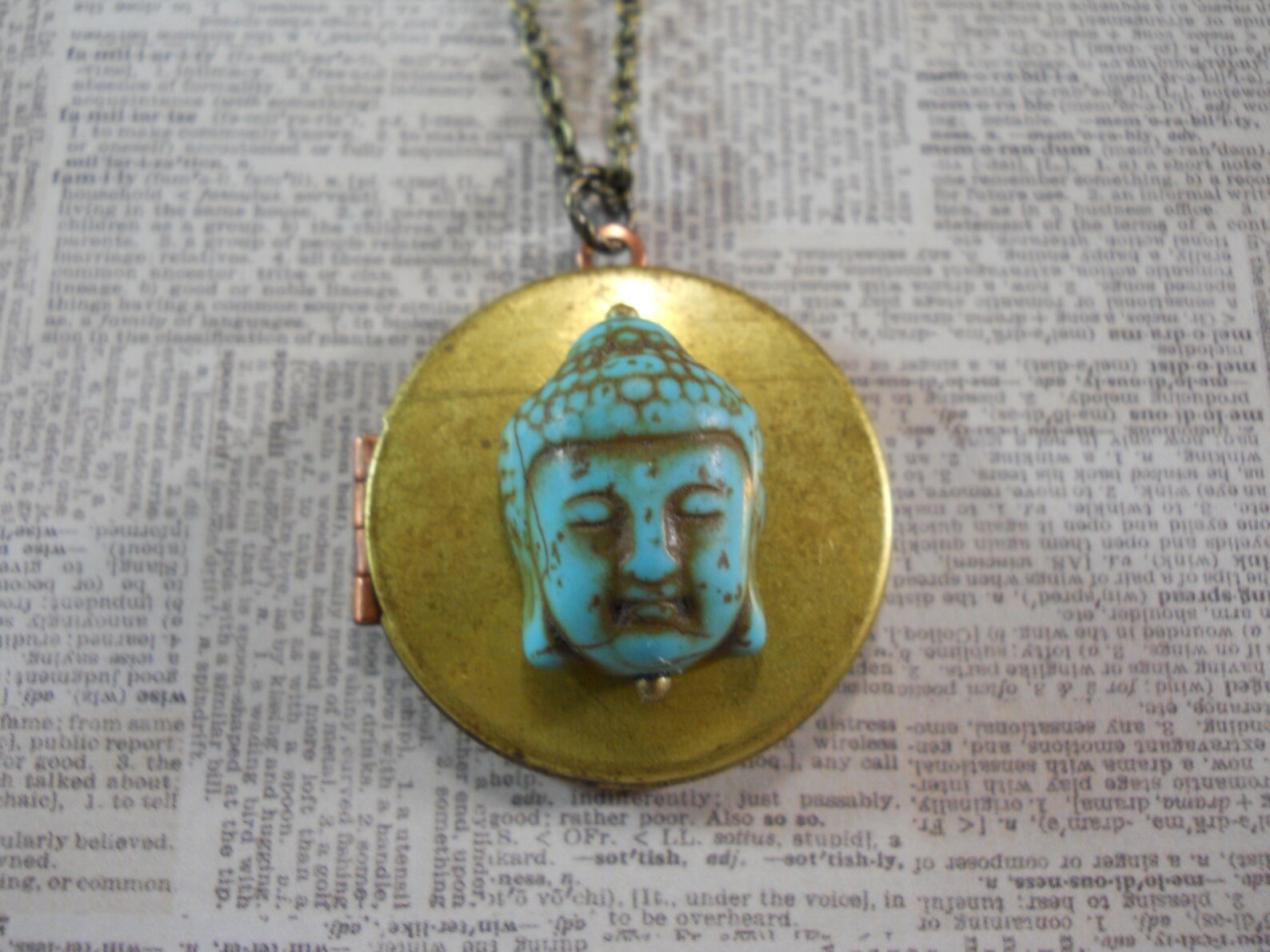 Buddha Locket Vintage Brass Locket With Stone Buddha Bead Long Etsy