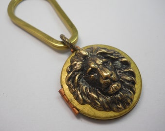 Vintage Brass Lion Locket Keychain: Be Brave Gift