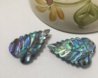 Abalone Shell Leaves Hair Clips Silver Barrettes Unique Hair Pins Upcyled Repurposed Statement Barrettes