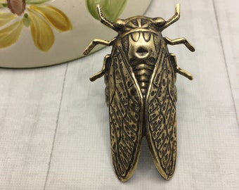 Brass Cicada Ring Extra Large Statement Jewelry Wide Adjustable Band Solid Brass Ring Bold Bug Insect You Choose Silver or Brass Free Ship