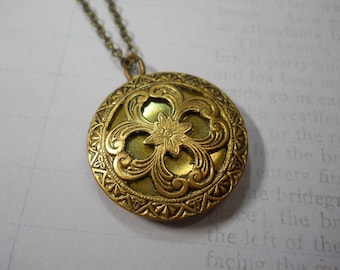 Brass Locket Necklace Women's Jewelry Fancy Brass Ornate Metal Filigree Embossed Metal One of a Kind Custom Chain Length Dainty Medium Size