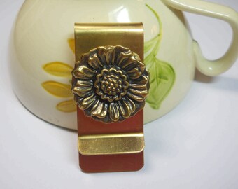 Brass Metal Money Clip Flower Card Holder Party Favor Unique Money Holder Floral Clip Golden Brass Garden Gift