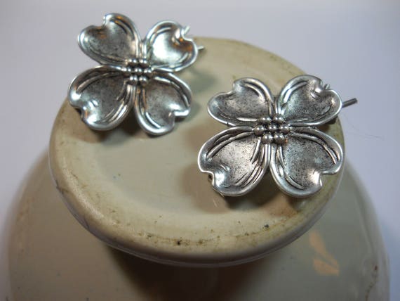 Dogwood Barrettes Small Silver Solid Metal Hair C… - image 2