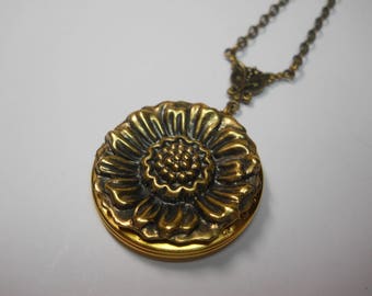 Brass Flower LOCKET Rosary Style Connector Pendant Necklace Keepsake Gift Women's  Secret Compartment Jewelry Brass Flower Necklace Garden