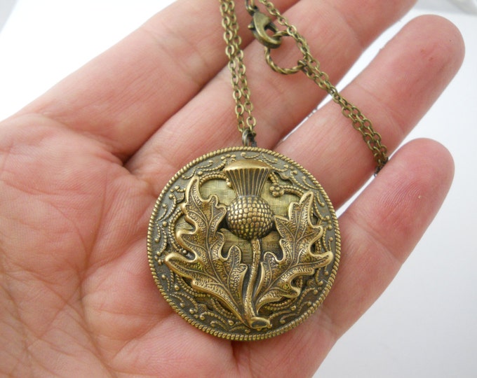 Brass Thistle Locket Scotland Scottish Flower Jewelry Layered Etsy