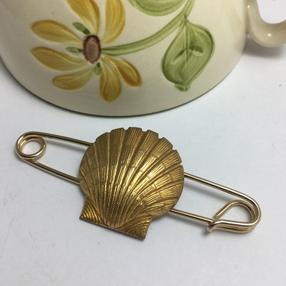 Brass Metal Shawl Kilt Scarf Pin Sea Shell Beach … - image 6